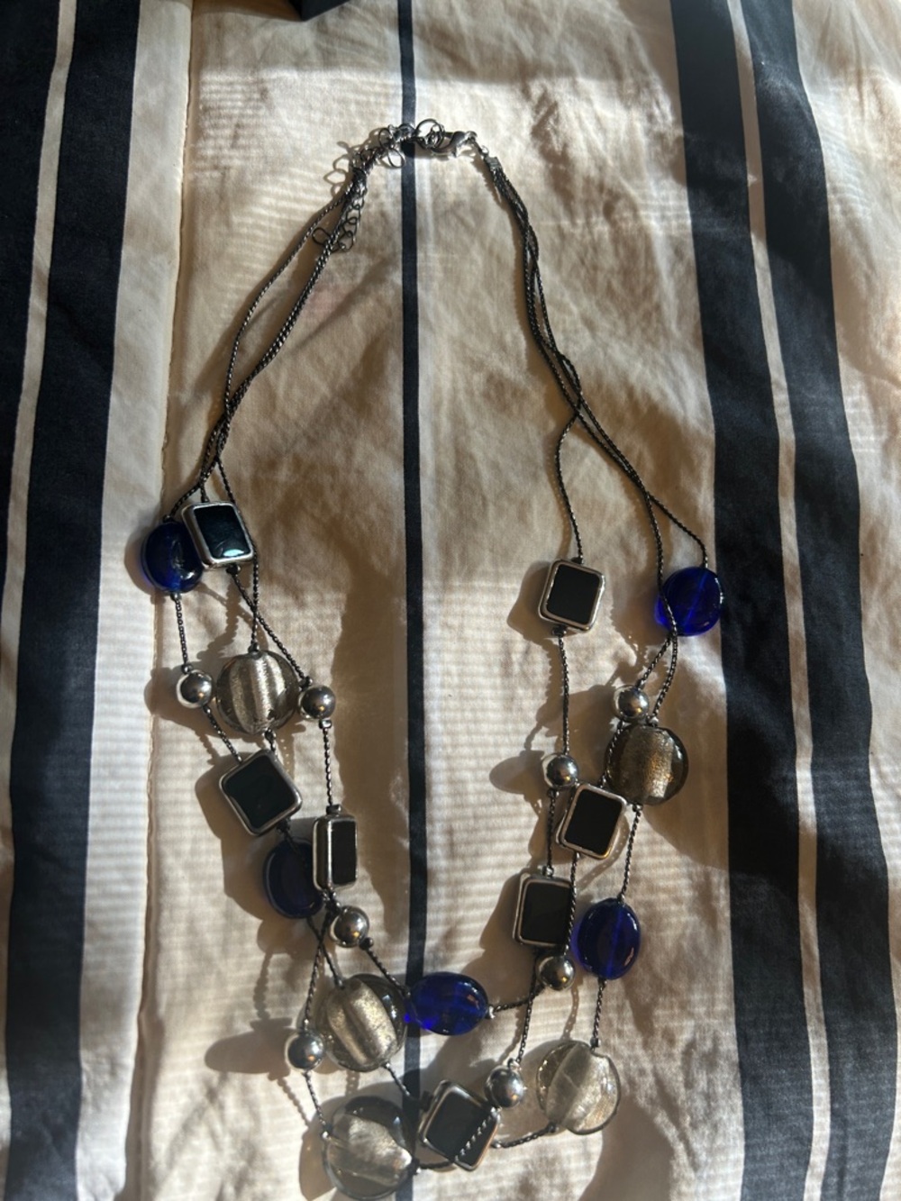 Multi-Strand Blue and Silver Statement Necklace